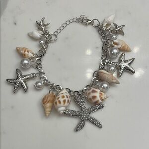 Silver Starfish and Shell Lightweight Charm Bracelet